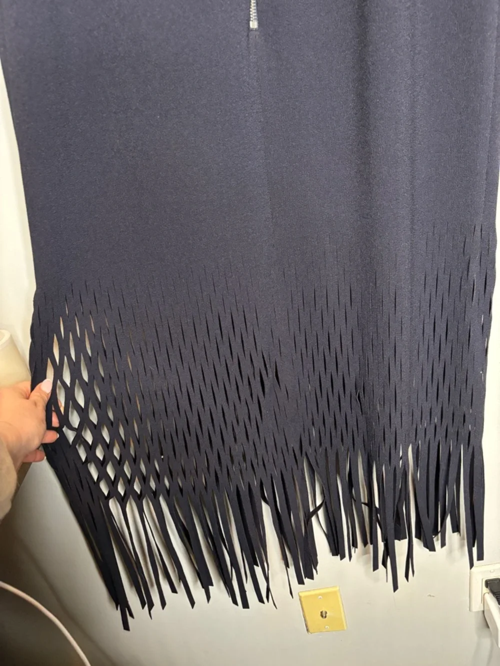 Dion Lee Strapless Laser Cut Fringe Dress Size 10 Navy